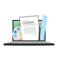 e-learning with laptop, learning through an online network. with