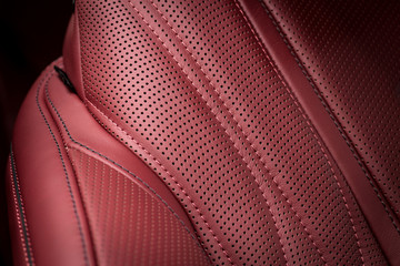 Luxury car leather with stitch. Interior detail.