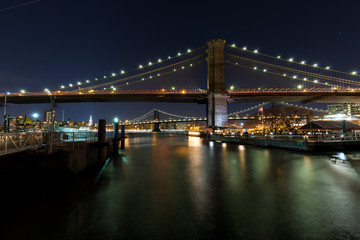 Fototapeta na wymiar The Manhattan and Brooklyn Bridges as seen from Brooklyn.
