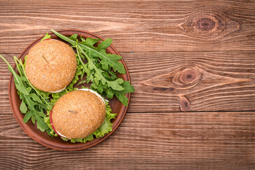 Fresh homemade burger . Vegetarian Burger.Backgrounds.