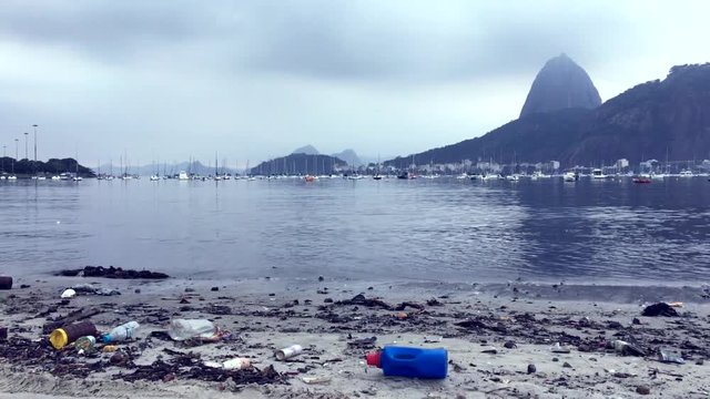 Pollution plagues Botafogo Beach and others lining Guanabara Bay in Rio de Janeiro, Brazil