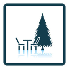 Park seat and pine tree icon