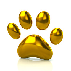 3d illustration of golden paw print icon