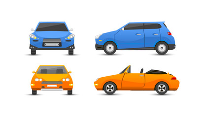 Fototapeta premium Different car vehicle transport type design sign technology style vector. Generic car different design flat vector illustration isolated on white. Pickup, sedan, bus or truck van and other car vehicle