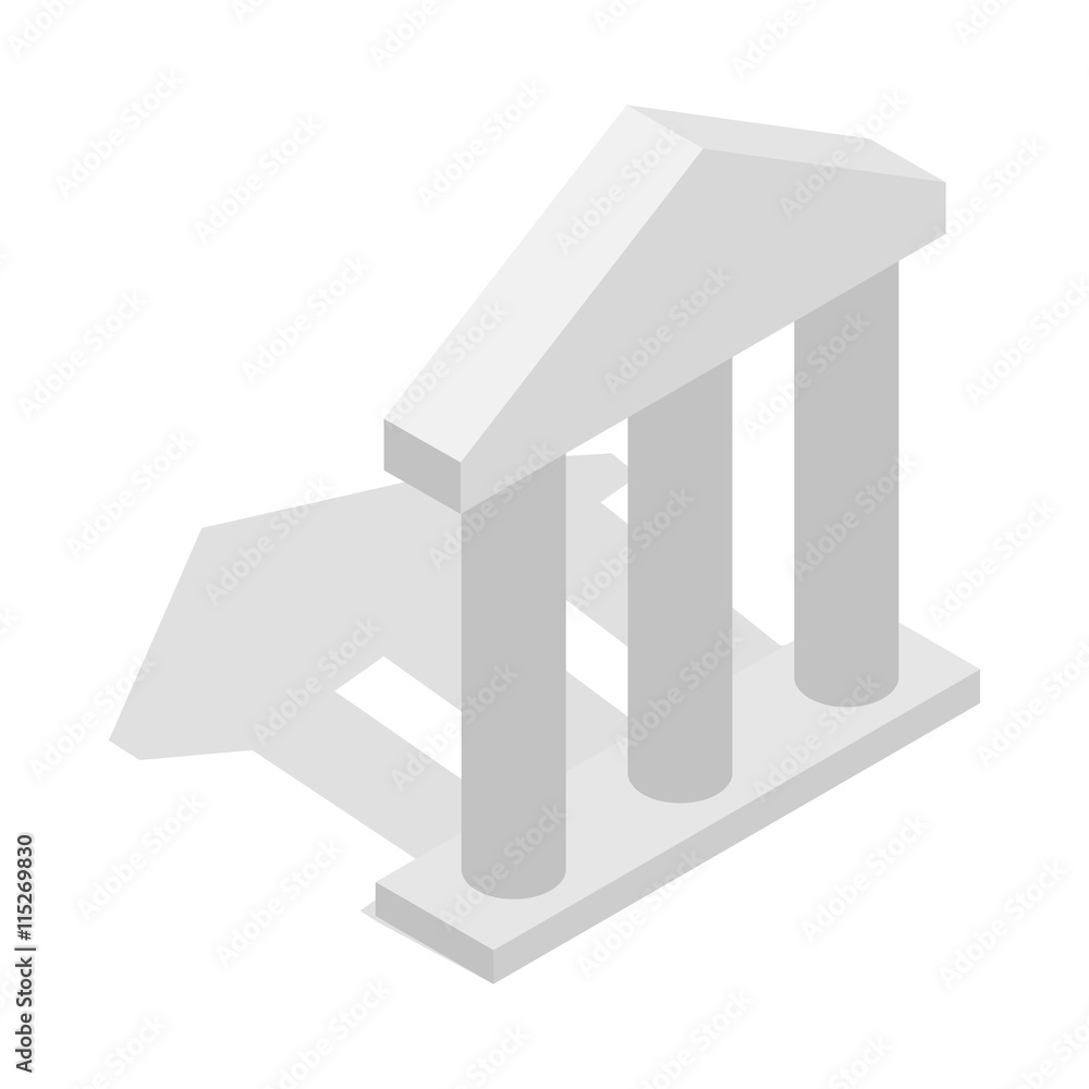 Poster building facade with three pillars icon in isometric 3d style isolated on white background