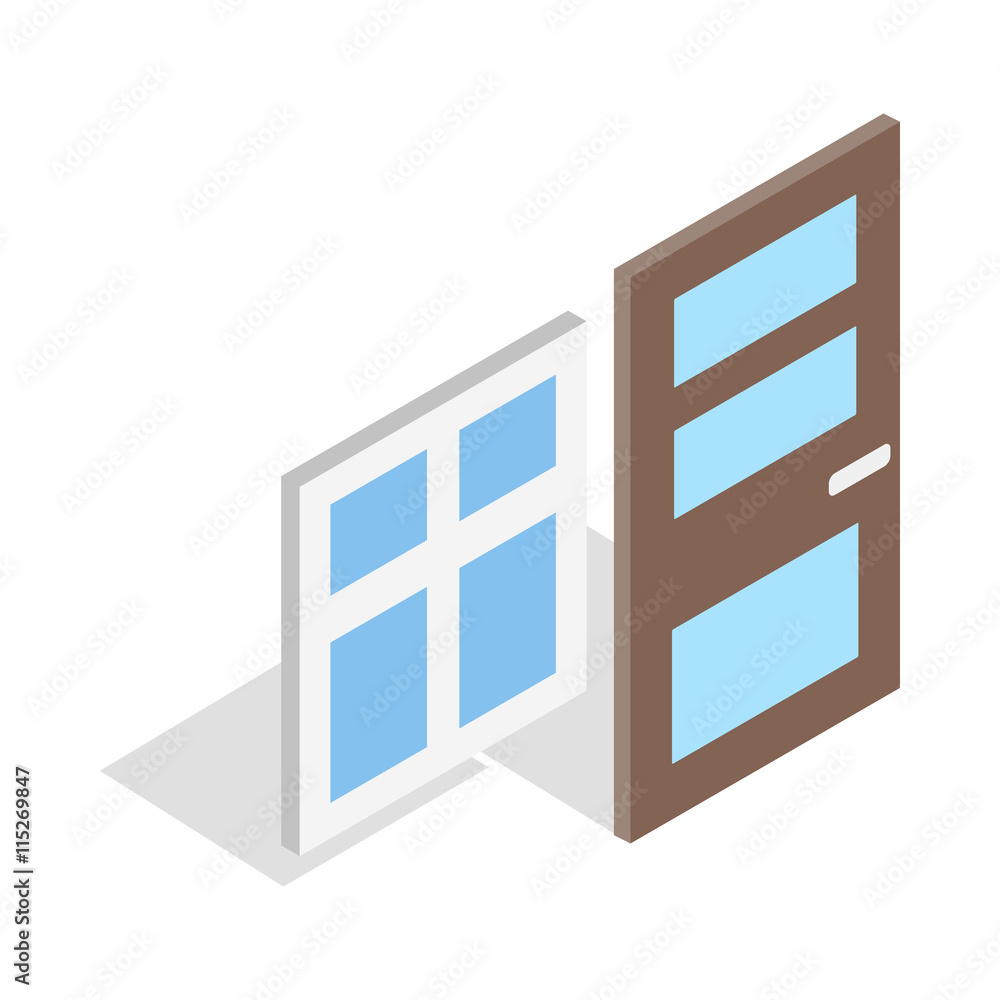 Poster door and window icon in isometric 3d style isolated on white background