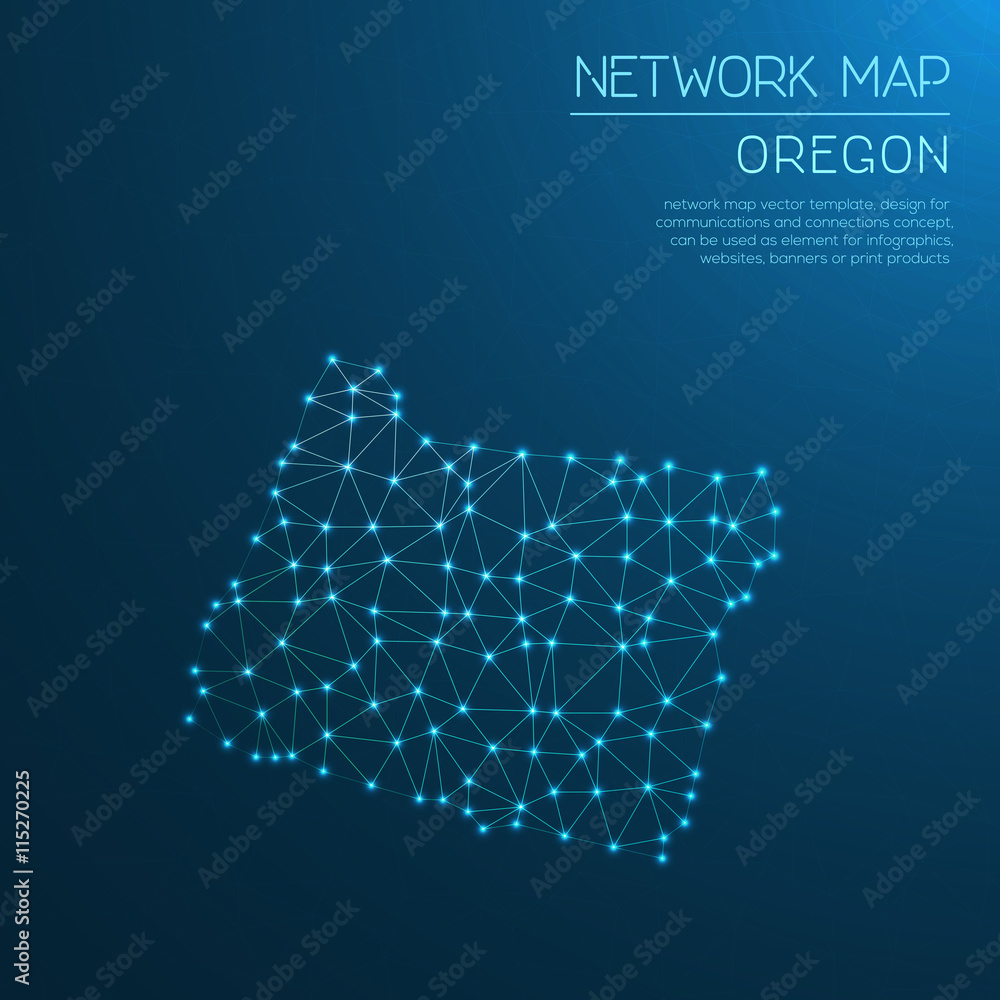Poster oregon network map. abstract polygonal us state map design. internet connections vector illustration