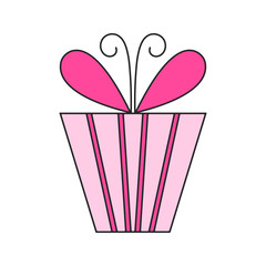 Pink gift box. Packing for surprise. Flat color icon. Vector