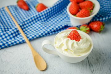 Dessert strawberries with whipped cream