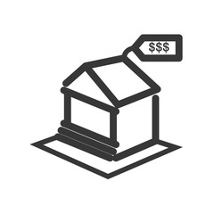 real estate concept represented by building with label icon. isolated and flat illustration 