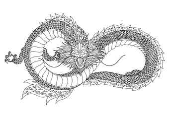 dragon sign symbol logo, infinity shape, hand drawn vector