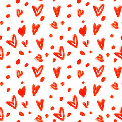 Stylish pattern with red watercolour hearts