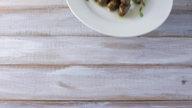 Flat lay Plate of Yaprak sarma from the Turkish cuisine
