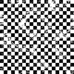 Seamless vector pattern.Creative geometric black and white checkered brown background with squares.Grunge texture with attrition, cracks and ambrosia. Old style vintage design. Graphic illustration. - 115279410