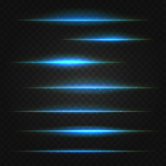 set of vector blue lens flares on transparent background