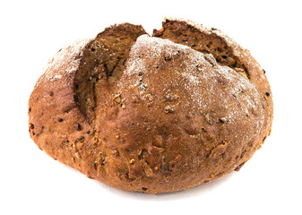 Multigrain bread from wheat flour on a white background.