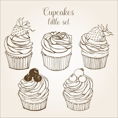 Hand drawn vintage illustration of cupcakes. It can be used for design menu, greeting cards