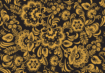 Vector seamless pattern in traditional russian Khokhloma style