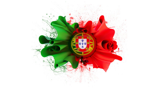 portugal flag with football team .3d illustratation