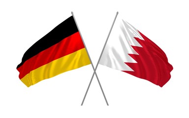 3d illustration of Germany and Bahrain flags together waving in the wind