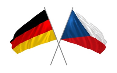 3d illustration of Germany and Czech Republic flags together waving in the wind