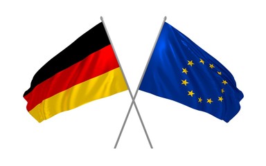 3d illustration of Germany and EU flags together waving in the wind