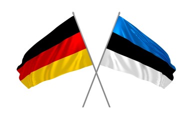 3d illustration of Germany and Estonia flags together waving in the wind