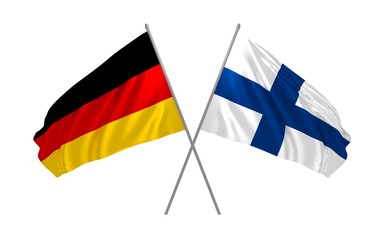 3d illustration of Germany and Finland flags together waving in the wind
