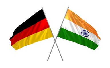 3d illustration of Germany and India flags together waving in the wind 