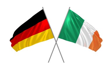 3d illustration of Germany and Ireland flags together waving in the wind 