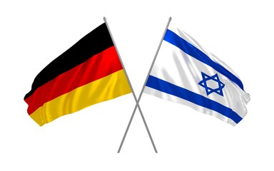 3d illustration of Germany and Israel flags together waving in the wind 