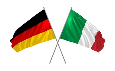3d illustration of Germany and Italy flags together waving in the wind 