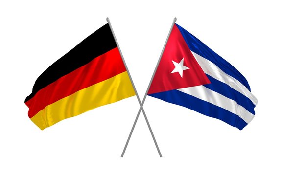 3d illustration of Germany and Cuba flags together waving in the wind