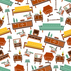 Seamless retro home furniture pattern background