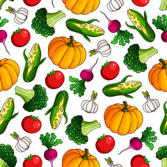Ripe, fresh vegetables seamless pattern background