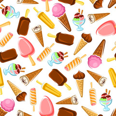 Chocolate and fruity ice cream seamless pattern