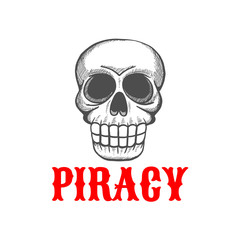 Sketched skull of dead guard of pirate treasure