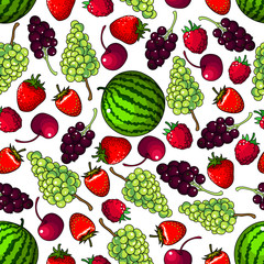 Fresh fruits, berries seamless pattern background