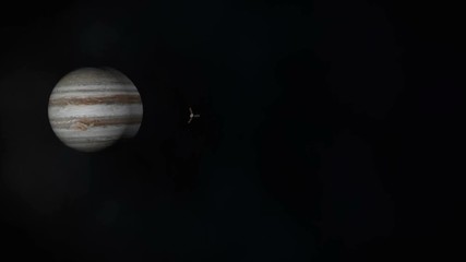 Juno spacecraft flying to Jupiter. Juno spacecraft flying very fast toward Jupiter.
