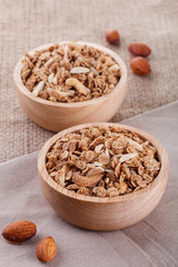 granola in wood bowl