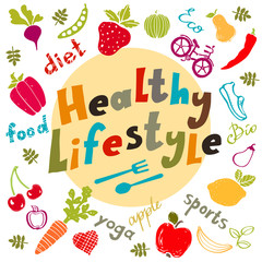 Healthy lifestyle icons set isolated  