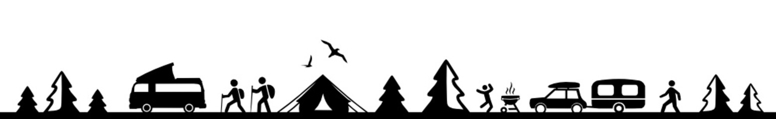 Silhouette Zelten und Wandern