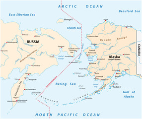 vector map of the Bering Strait between Russia and Alaska