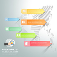 World map infographic 6 options,  Business concept infographic template