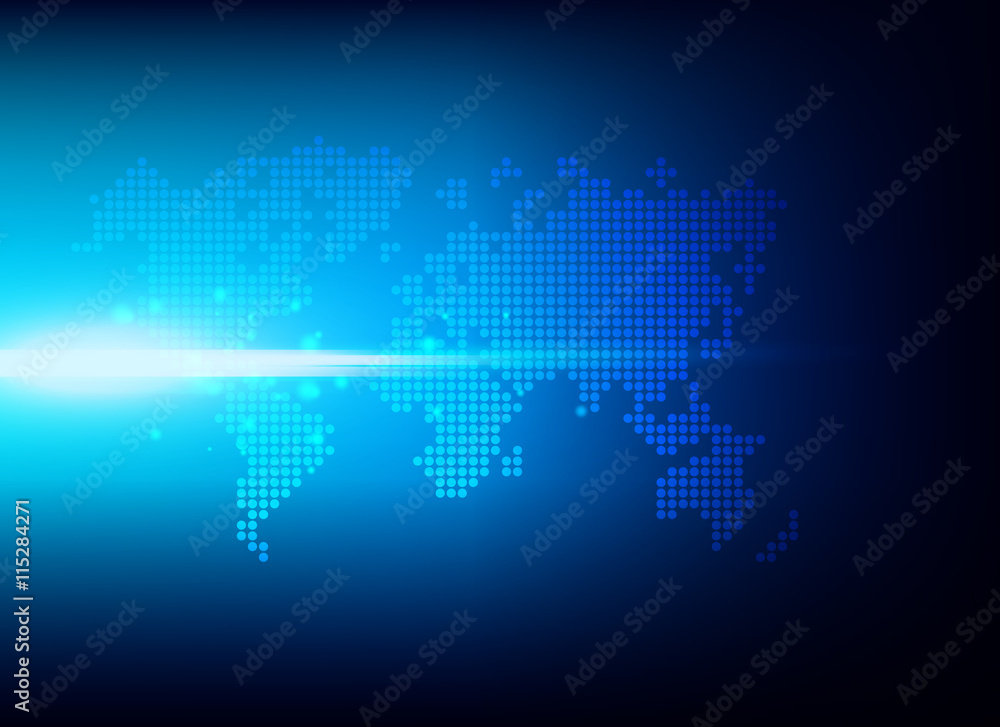 Poster abstract background dot world map on blue background vector illu