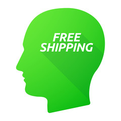 Isolated long shadow male head with    the text FREE SHIPPING