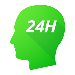 Isolated long shadow male head with    the text 24H