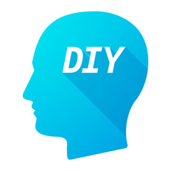 Isolated long shadow male head with    the text DIY