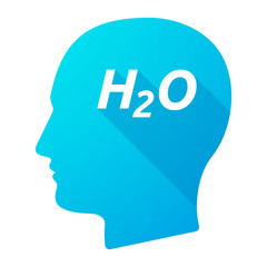 Isolated long shadow male head with    the text H2O