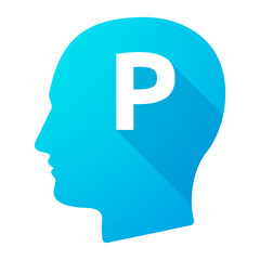 Isolated long shadow male head with    the letter P